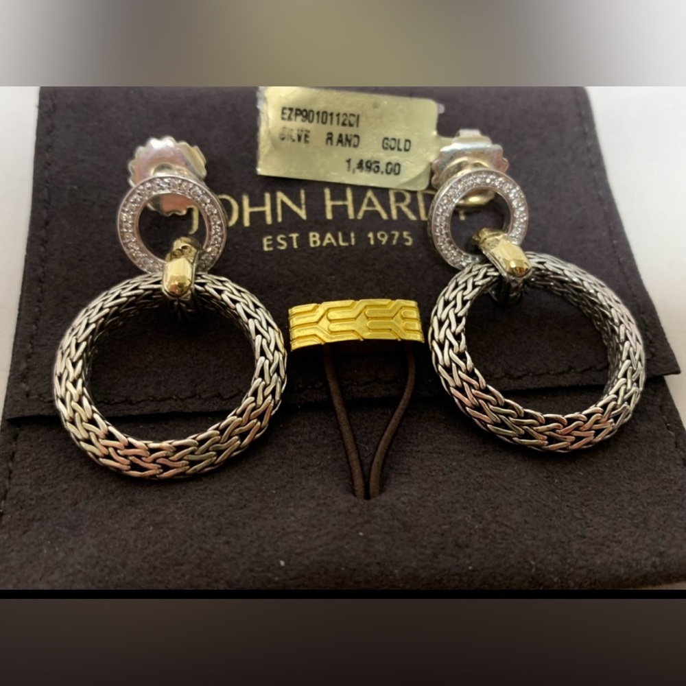 John Hardy Classic Chain Drop Sterling silver/18k gold/diamond Earrings
